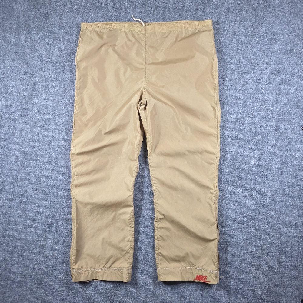 NIKE NYLON TRACK PANTS L KHAKI VINTAGE ZIPPER HEM